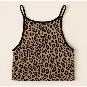 Forever 21 Leopard Print Crop Tank Top Size Small Racerback Cami Sleeveless Y2K